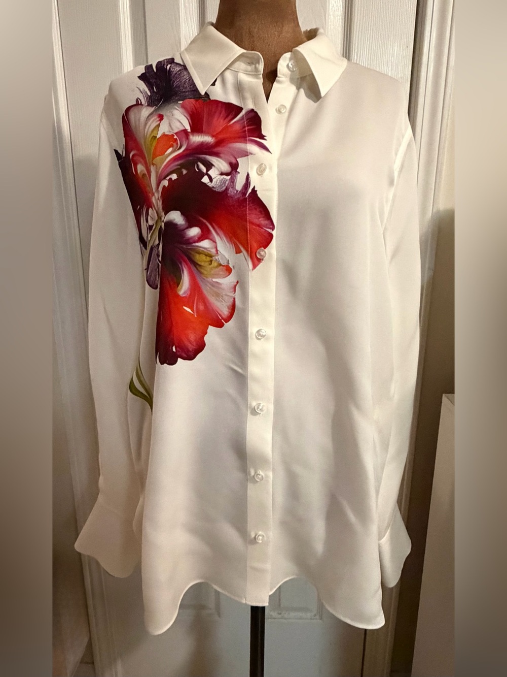 Elie Tahari Botanic Digital Floral Luxe Silk Georgette Blouse, Size Large